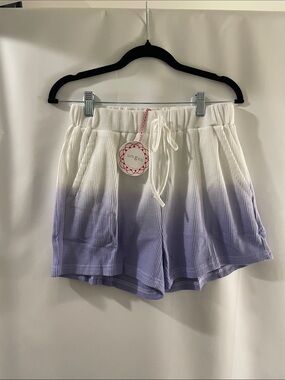 Umgee White to Lilac Ombre Waffle Knit Drawstring Shorts